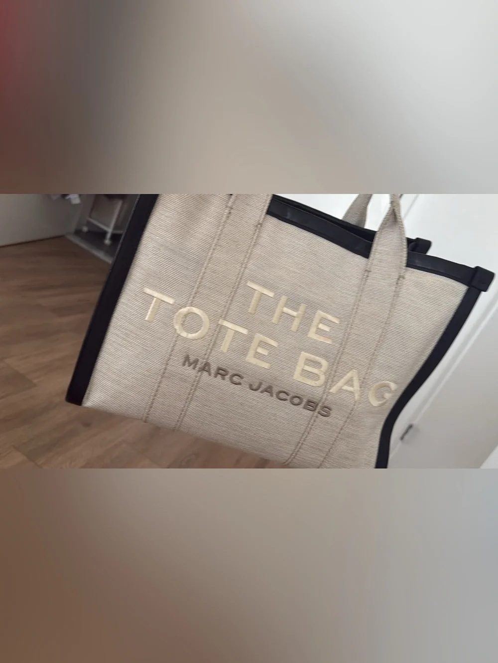 Marc Jacobs Beige Canvas Duffel Tote with Black Trim